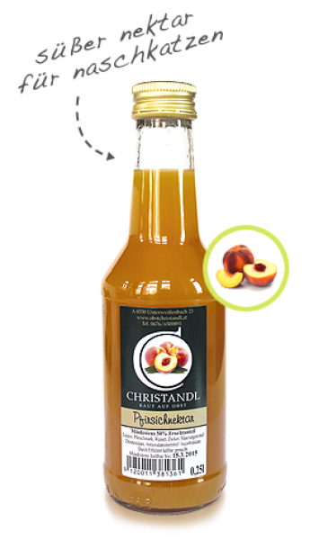 Abbildung Pfirsich Nektar Glas - dazu ganze Pfirsiche